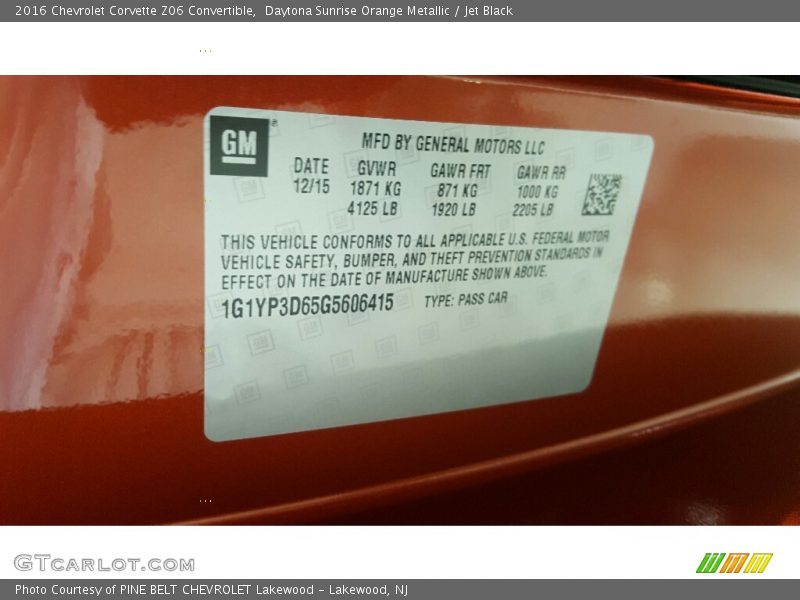 Daytona Sunrise Orange Metallic / Jet Black 2016 Chevrolet Corvette Z06 Convertible