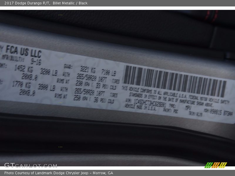 Billet Metallic / Black 2017 Dodge Durango R/T