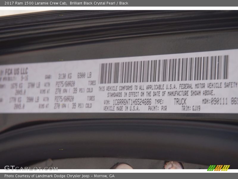 Brilliant Black Crystal Pearl / Black 2017 Ram 1500 Laramie Crew Cab