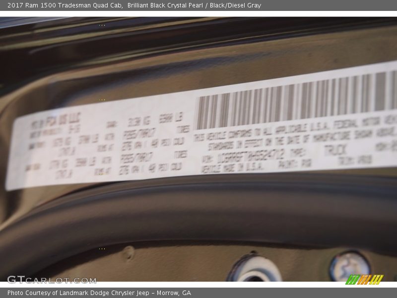 Brilliant Black Crystal Pearl / Black/Diesel Gray 2017 Ram 1500 Tradesman Quad Cab