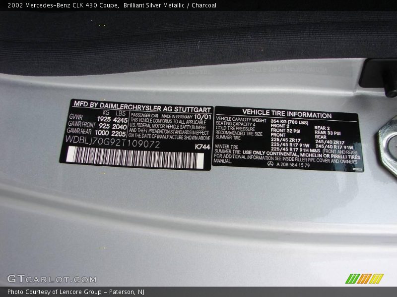 Brilliant Silver Metallic / Charcoal 2002 Mercedes-Benz CLK 430 Coupe