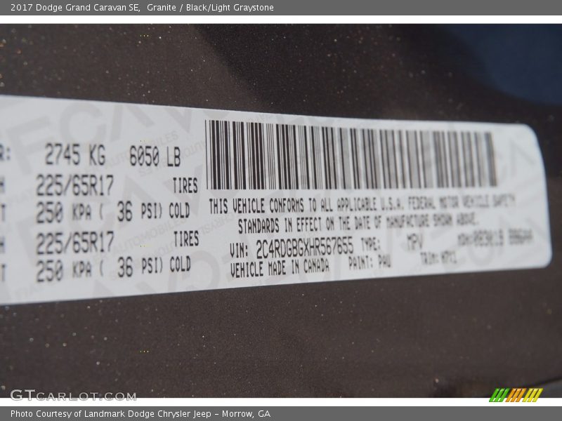 Granite / Black/Light Graystone 2017 Dodge Grand Caravan SE