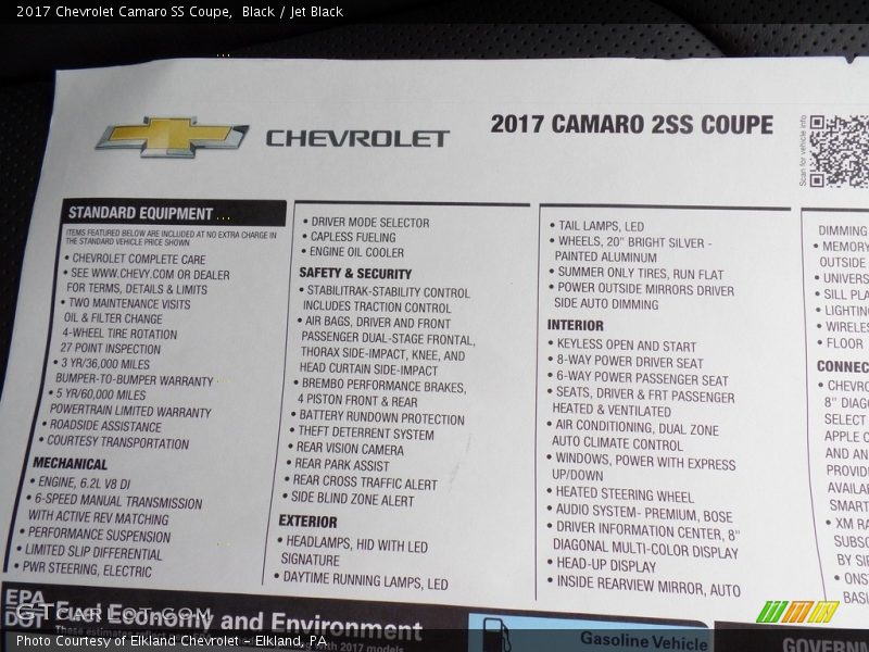  2017 Camaro SS Coupe Window Sticker