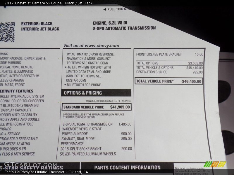 Black / Jet Black 2017 Chevrolet Camaro SS Coupe