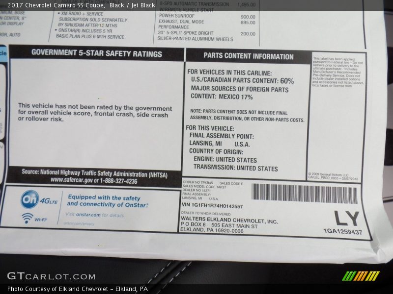 Black / Jet Black 2017 Chevrolet Camaro SS Coupe