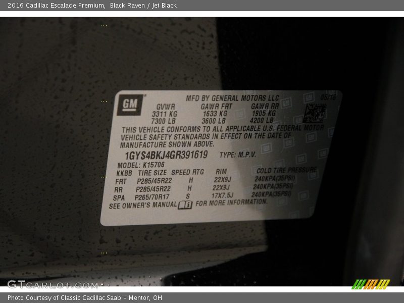 Black Raven / Jet Black 2016 Cadillac Escalade Premium