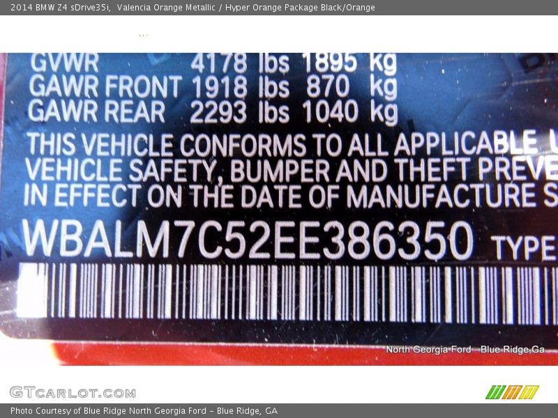 Valencia Orange Metallic / Hyper Orange Package Black/Orange 2014 BMW Z4 sDrive35i