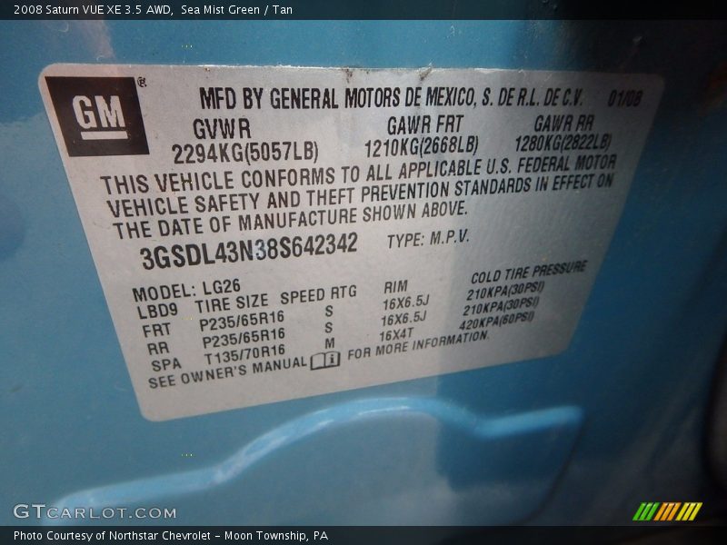 Sea Mist Green / Tan 2008 Saturn VUE XE 3.5 AWD