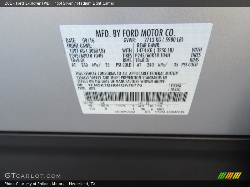 Ingot Silver / Medium Light Camel 2017 Ford Explorer FWD