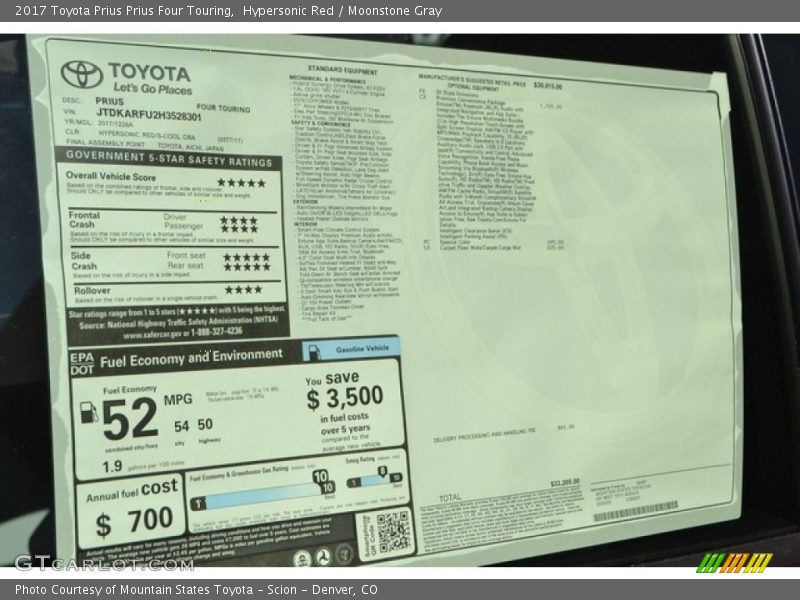 Hypersonic Red / Moonstone Gray 2017 Toyota Prius Prius Four Touring