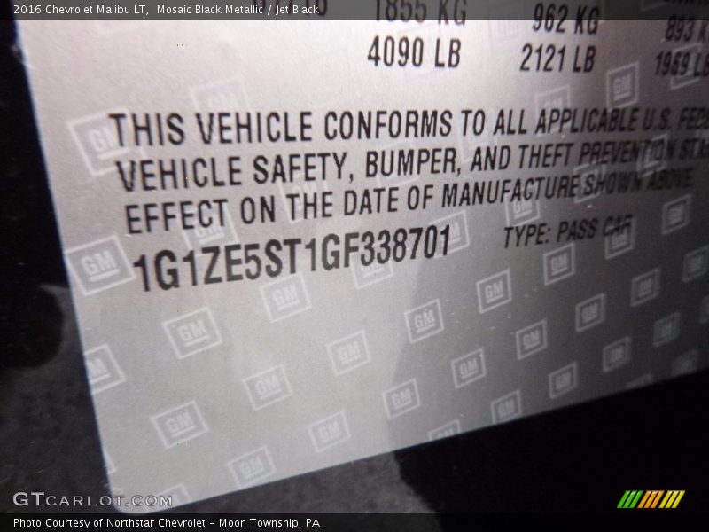 Mosaic Black Metallic / Jet Black 2016 Chevrolet Malibu LT
