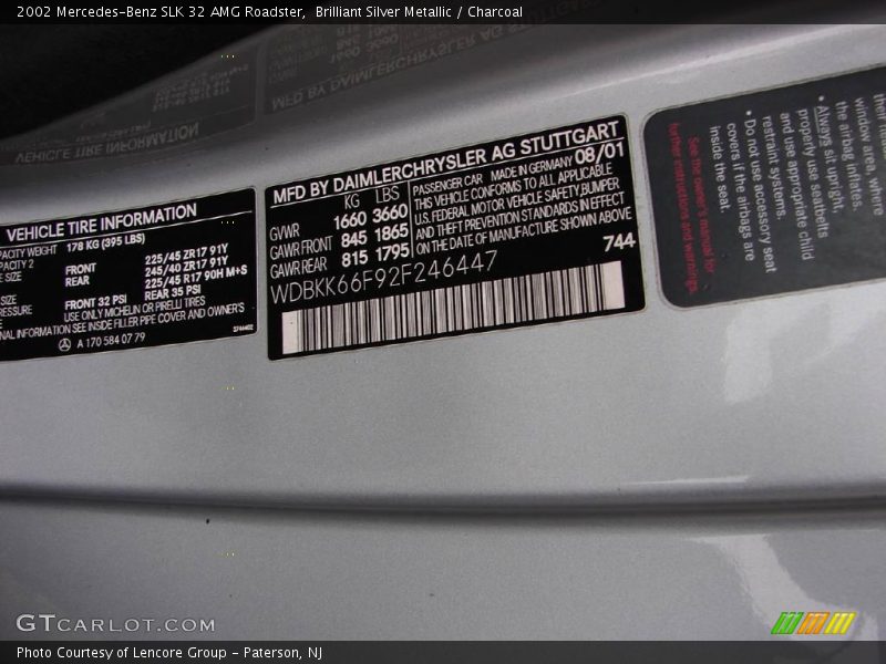 Brilliant Silver Metallic / Charcoal 2002 Mercedes-Benz SLK 32 AMG Roadster