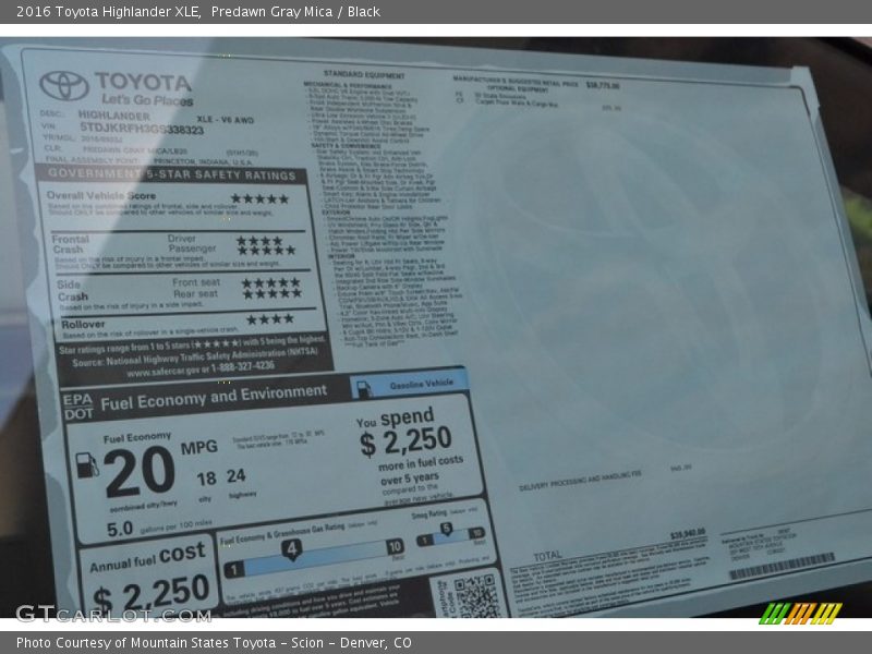 Predawn Gray Mica / Black 2016 Toyota Highlander XLE