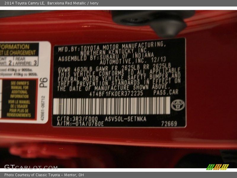 Barcelona Red Metallic / Ivory 2014 Toyota Camry LE