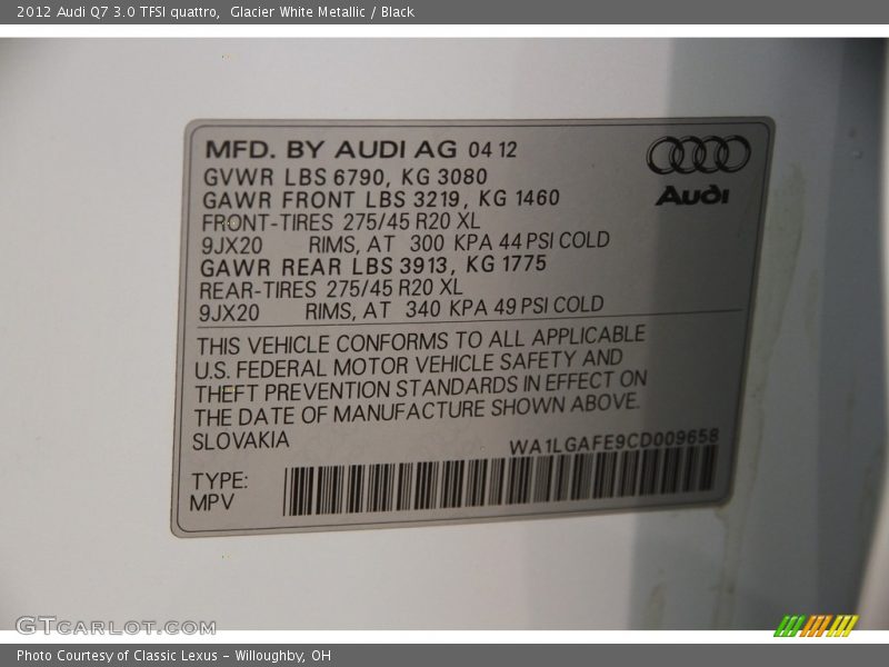 Glacier White Metallic / Black 2012 Audi Q7 3.0 TFSI quattro