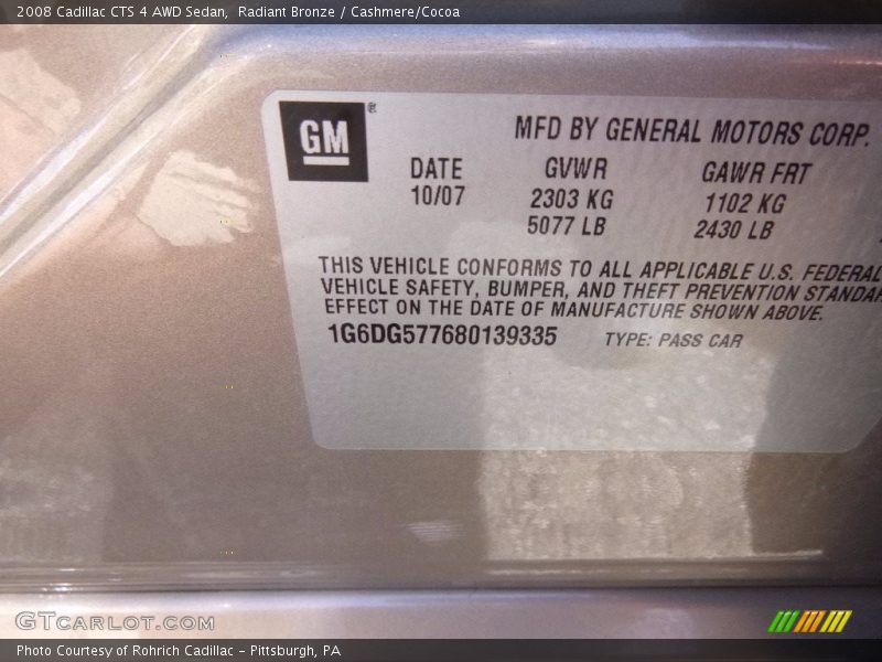 Radiant Bronze / Cashmere/Cocoa 2008 Cadillac CTS 4 AWD Sedan
