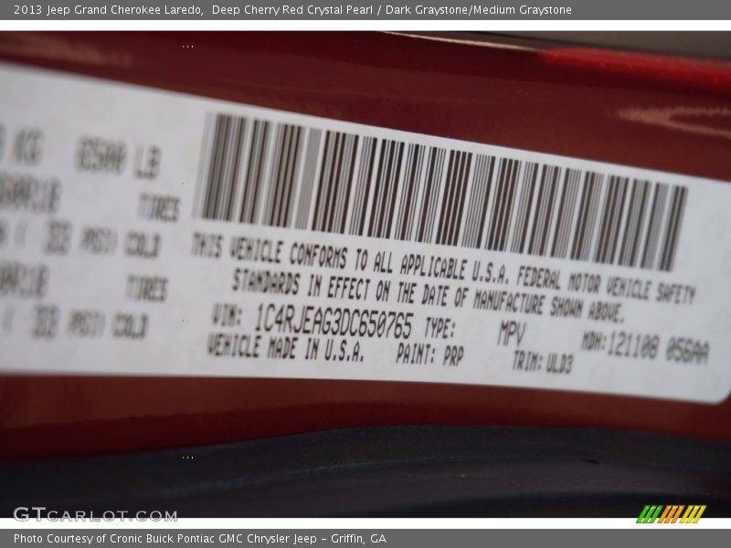 Deep Cherry Red Crystal Pearl / Dark Graystone/Medium Graystone 2013 Jeep Grand Cherokee Laredo