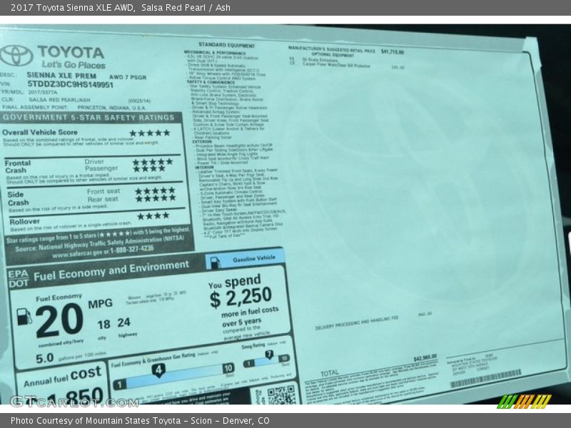 Salsa Red Pearl / Ash 2017 Toyota Sienna XLE AWD