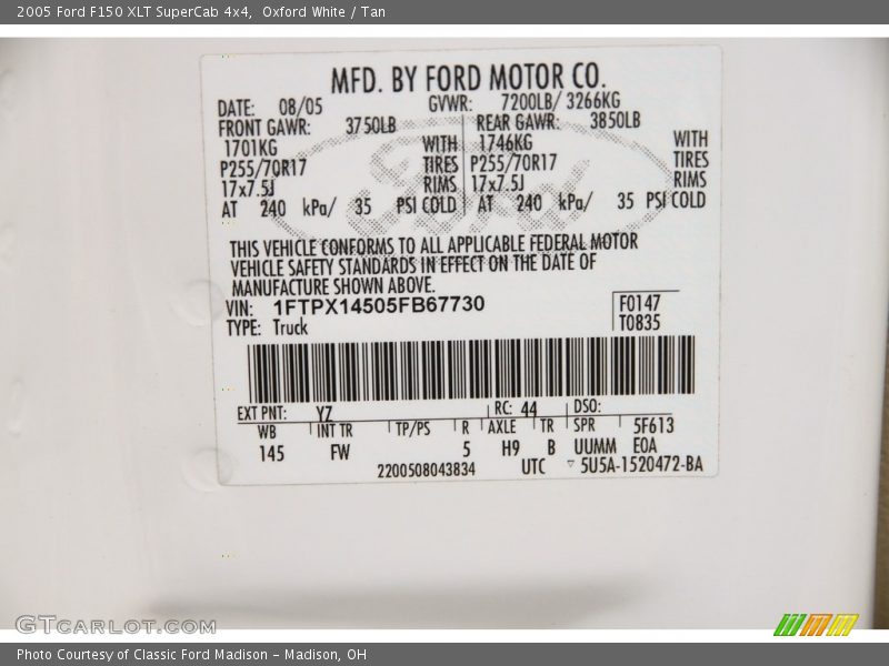 Oxford White / Tan 2005 Ford F150 XLT SuperCab 4x4