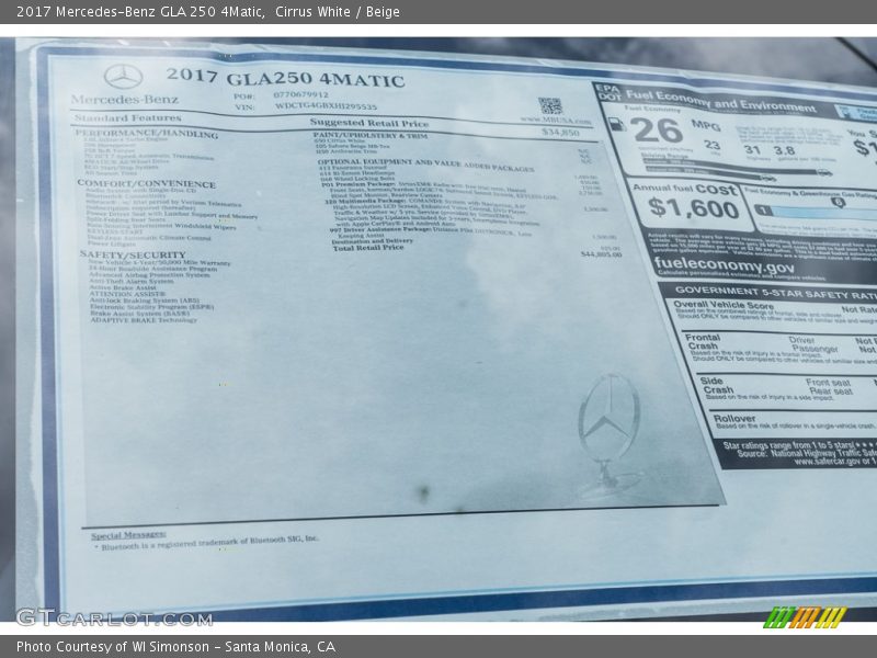 Cirrus White / Beige 2017 Mercedes-Benz GLA 250 4Matic
