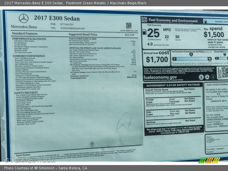 Piedmont Green Metallic / Macchiato Beige/Black 2017 Mercedes-Benz E 300 Sedan