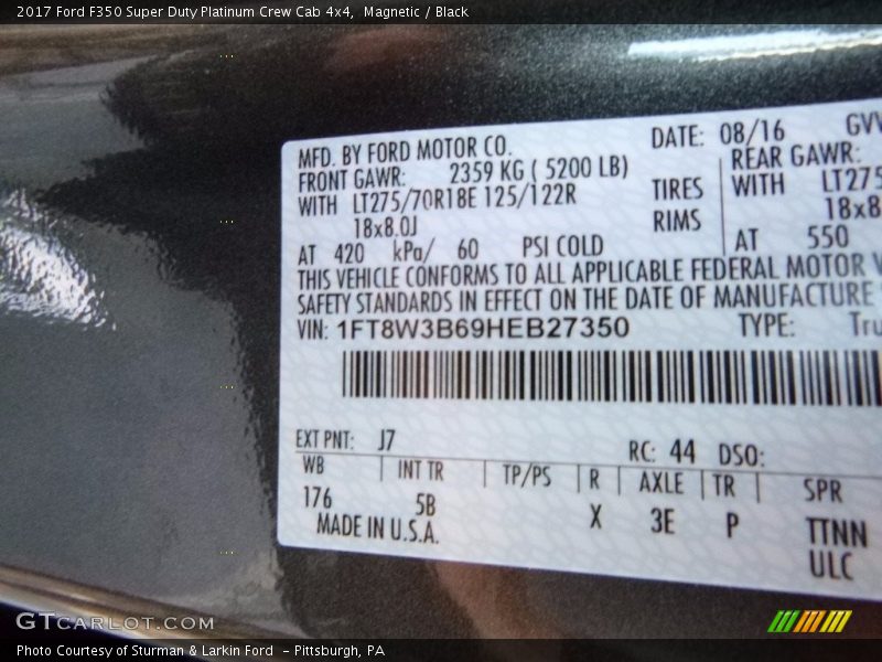 2017 F350 Super Duty Platinum Crew Cab 4x4 Magnetic Color Code J7