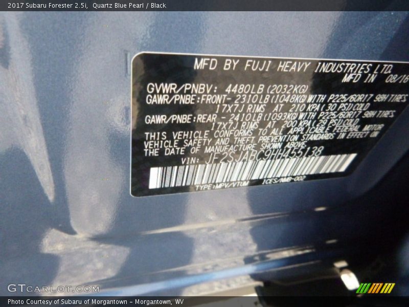 Quartz Blue Pearl / Black 2017 Subaru Forester 2.5i