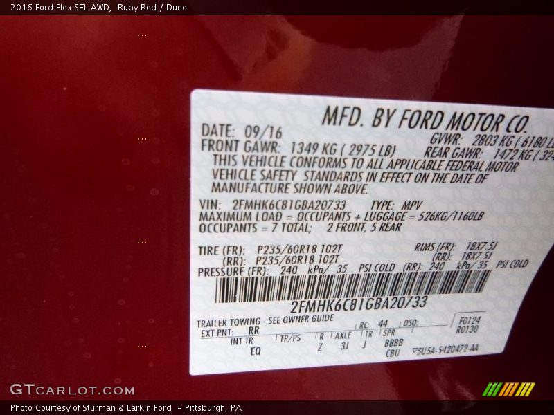 Ruby Red / Dune 2016 Ford Flex SEL AWD