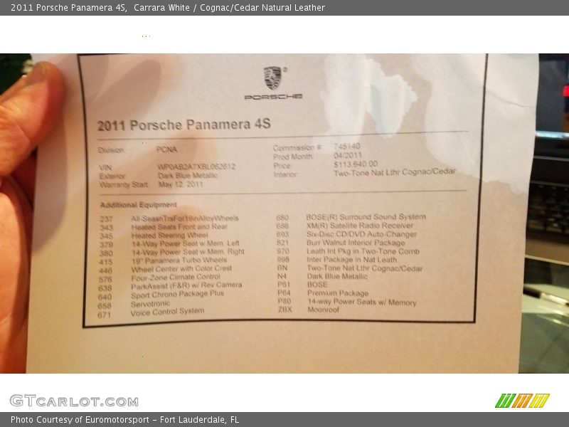 Carrara White / Cognac/Cedar Natural Leather 2011 Porsche Panamera 4S