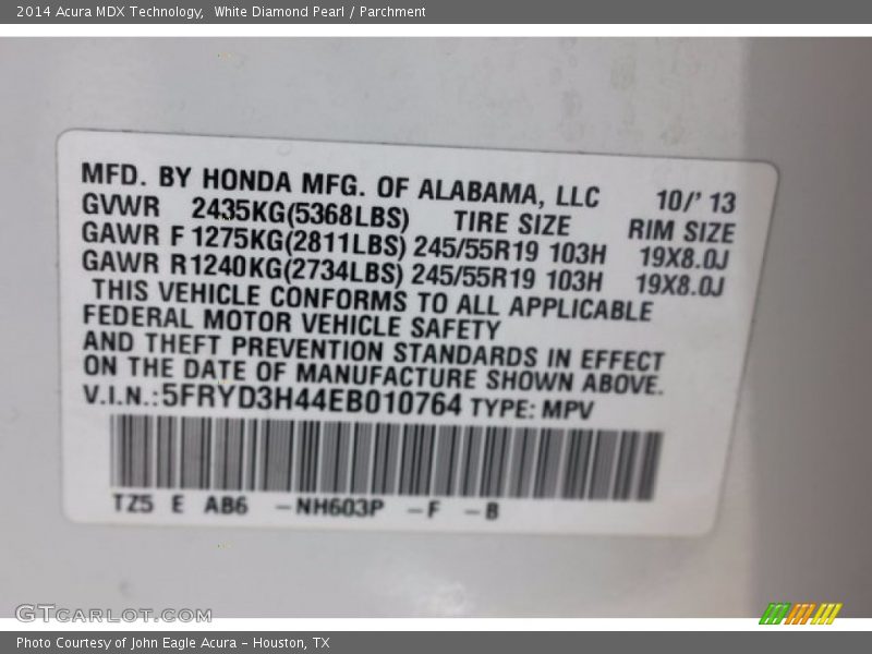 White Diamond Pearl / Parchment 2014 Acura MDX Technology