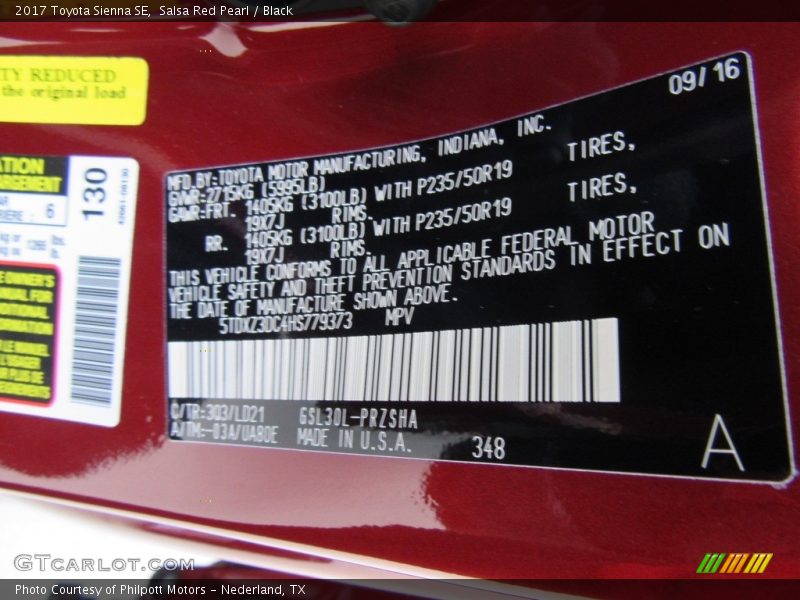 2017 Sienna SE Salsa Red Pearl Color Code 3Q3