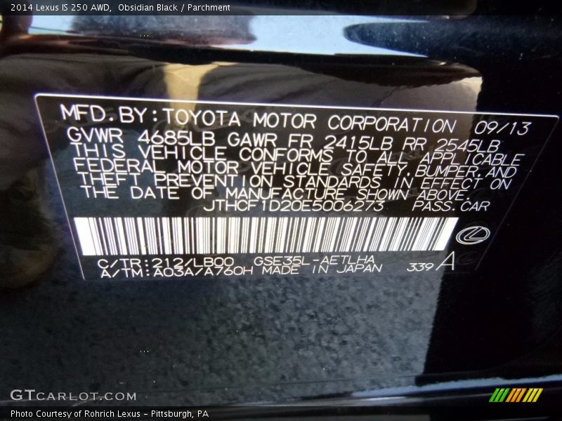 Obsidian Black / Parchment 2014 Lexus IS 250 AWD