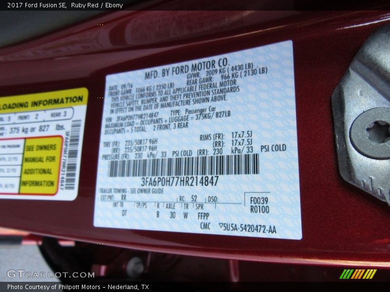 Ruby Red / Ebony 2017 Ford Fusion SE