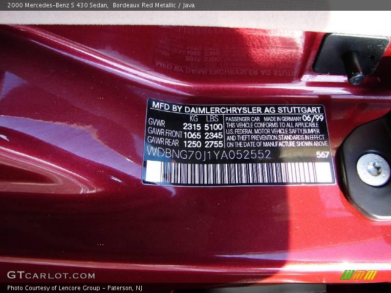 Bordeaux Red Metallic / Java 2000 Mercedes-Benz S 430 Sedan