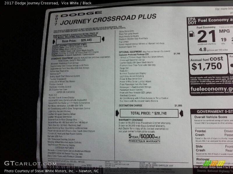 Vice White / Black 2017 Dodge Journey Crossroad