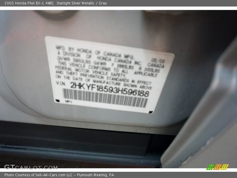 Starlight Silver Metallic / Gray 2003 Honda Pilot EX-L 4WD