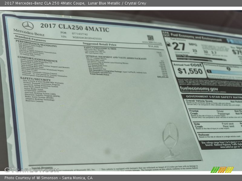  2017 CLA 250 4Matic Coupe Window Sticker