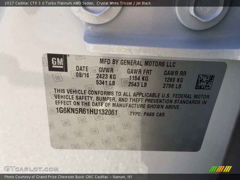 Crystal White Tricoat / Jet Black 2017 Cadillac CT6 3.0 Turbo Platinum AWD Sedan