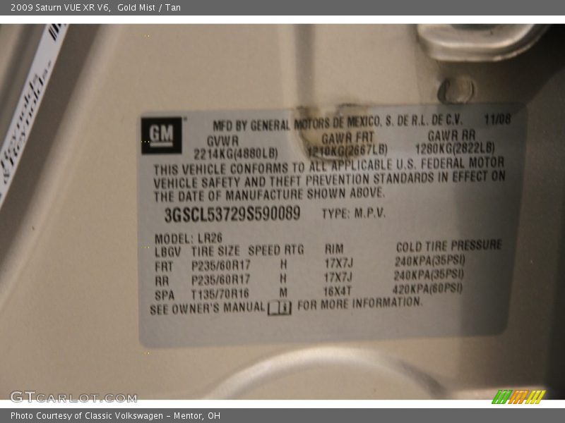 Gold Mist / Tan 2009 Saturn VUE XR V6