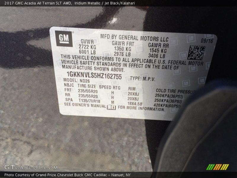 Iridium Metallic / Jet Black/Kalahari 2017 GMC Acadia All Terrain SLT AWD