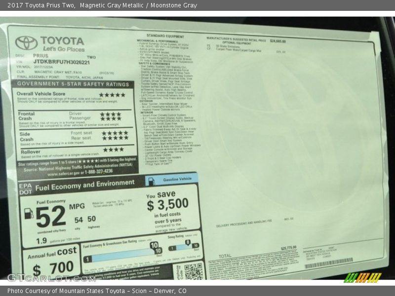 Magnetic Gray Metallic / Moonstone Gray 2017 Toyota Prius Two