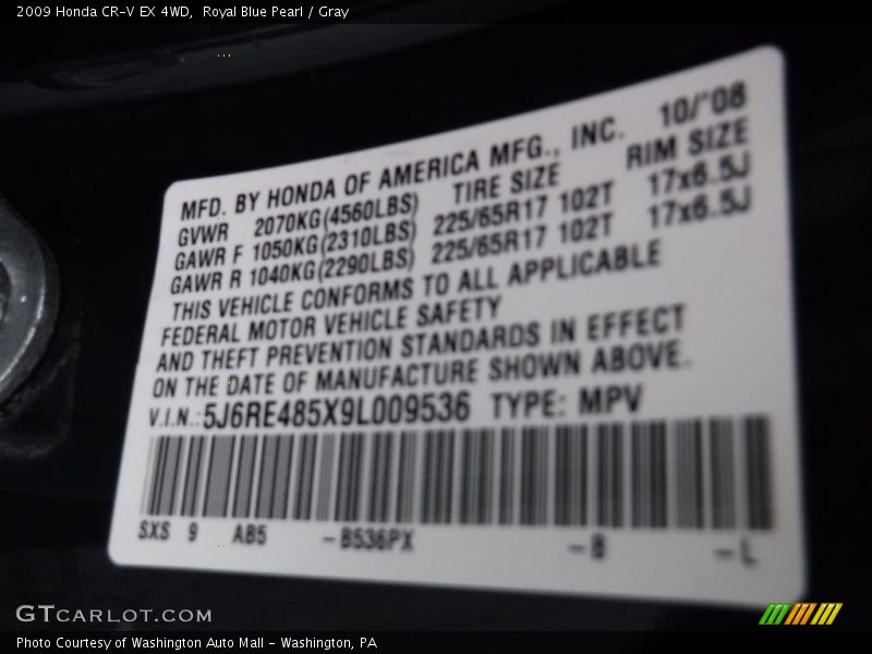 Royal Blue Pearl / Gray 2009 Honda CR-V EX 4WD