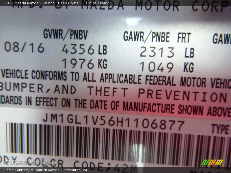 Deep Crystal Blue Mica / Black 2017 Mazda Mazda6 Touring