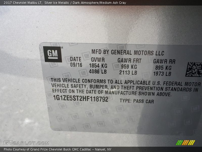 Silver Ice Metallic / Dark Atmosphere/Medium Ash Gray 2017 Chevrolet Malibu LT