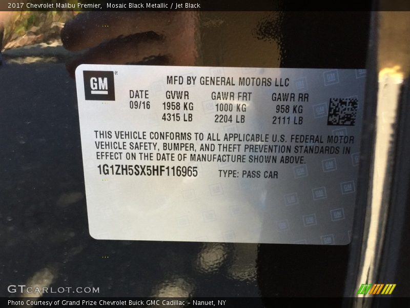 Mosaic Black Metallic / Jet Black 2017 Chevrolet Malibu Premier