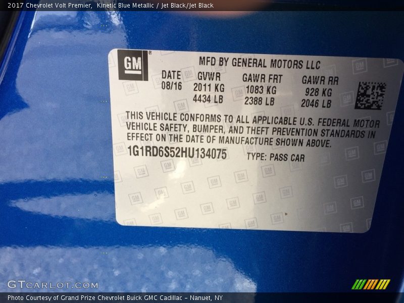 Kinetic Blue Metallic / Jet Black/Jet Black 2017 Chevrolet Volt Premier