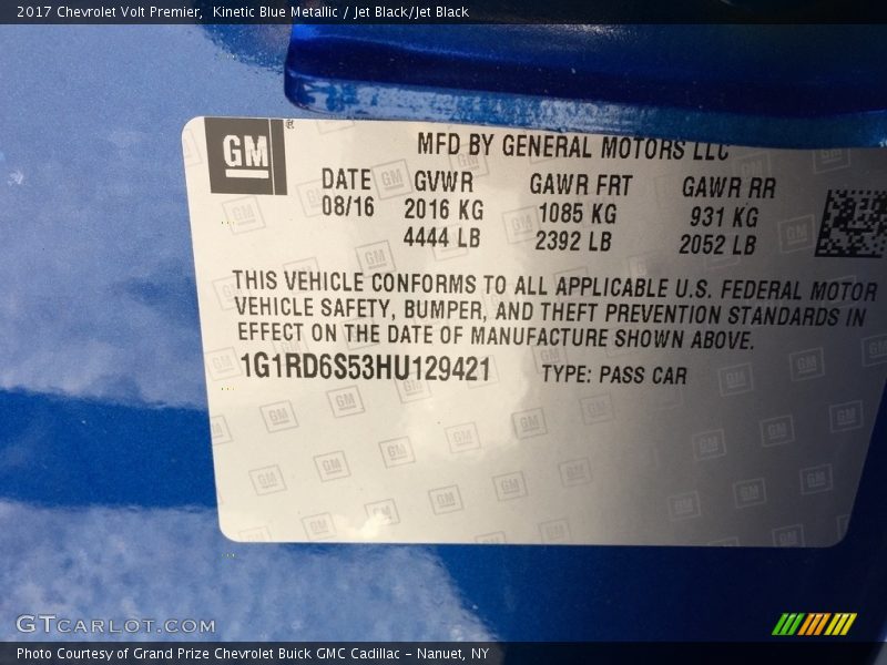 Kinetic Blue Metallic / Jet Black/Jet Black 2017 Chevrolet Volt Premier