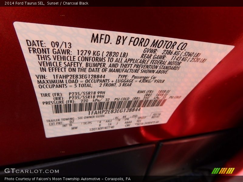 Sunset / Charcoal Black 2014 Ford Taurus SEL