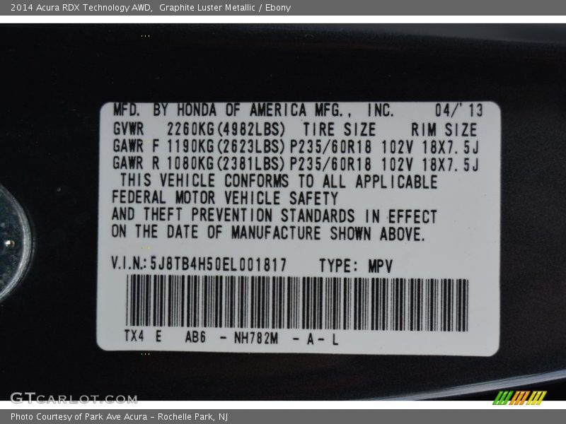 Graphite Luster Metallic / Ebony 2014 Acura RDX Technology AWD