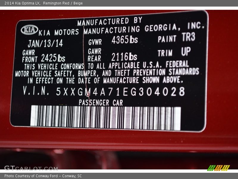 Remington Red / Beige 2014 Kia Optima LX